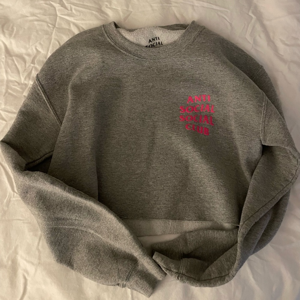 Anti social social club cropped crew neck sweatshirt grey size small
